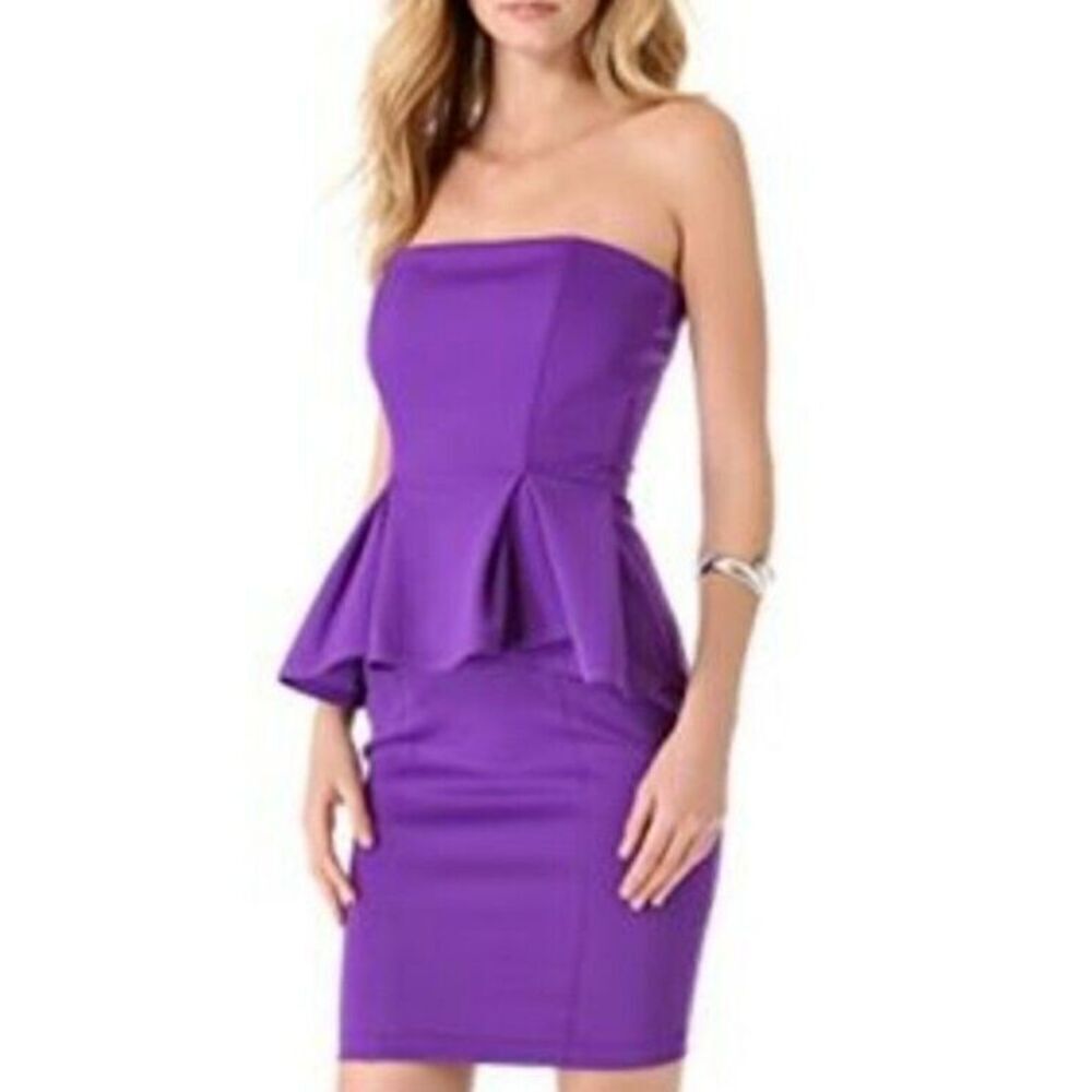 Torn‎ by Ronny Kobo Dress Size Medium Purple Camille Peplum Strapless Cocktail